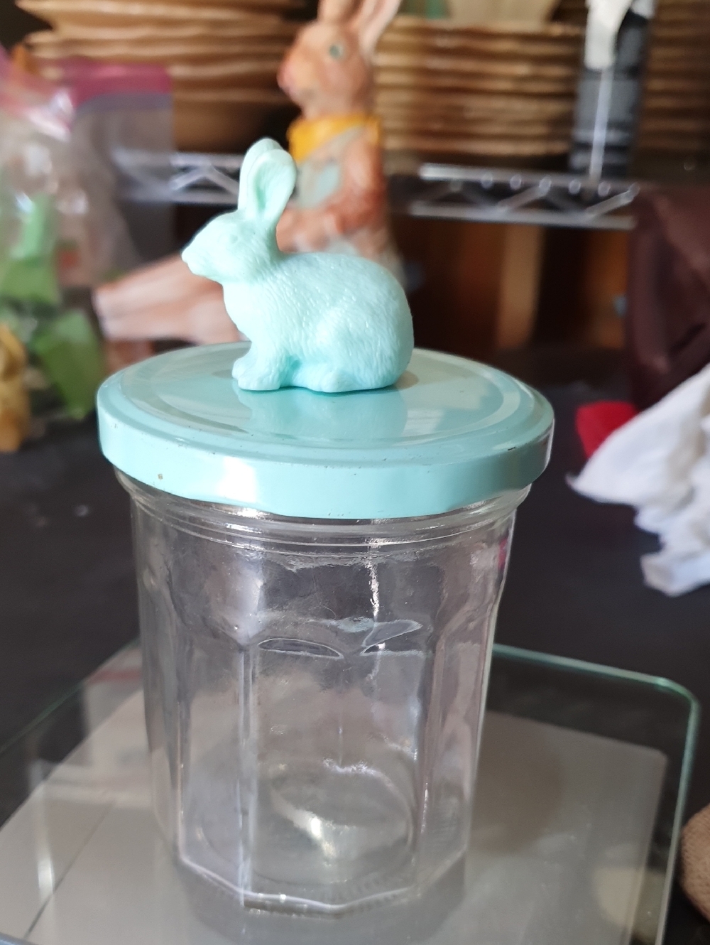 Glass Storage Jar with Mint Bunny Lid